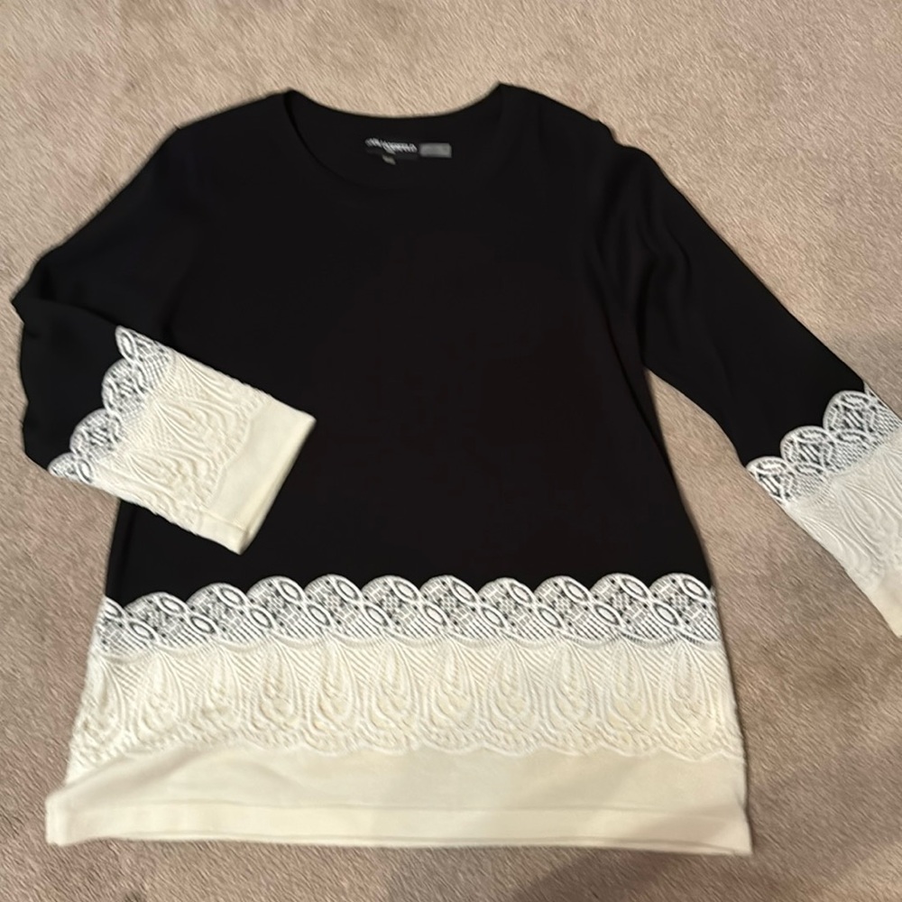 Karl lagerfield black with white trim knit tunic sweater sz med